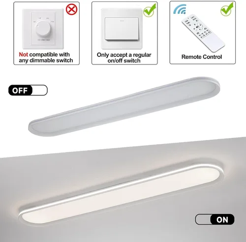 Vista 6 de Lámpara de techo LED de metal regulable de 47.1 pulgadas, delgada, con borde iluminado, lámparas de techo lineales de espectro completo de 65 W