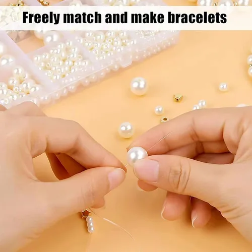 Vista 3 de 1000 cuentas de perlas para hacer joyas, kit de bricolaje de cuentas espaciadoras plateadas, kit de fabricación de pulseras de la amistad para niñas
