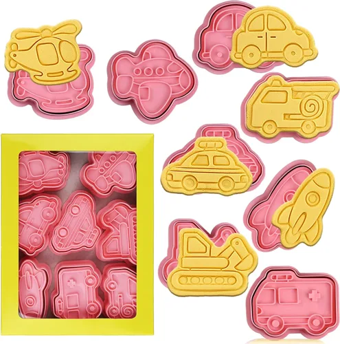 Vista 17 de Juego de 8 cortadores de galletas de animales con émbolo, 8 piezas de cortadores de estampado de animales 3D para moldes de galletas y queso