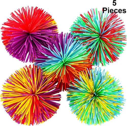 Leinuosen - 5 piezas de bolas de hilos - Bolas sensoriales para aliviar el estrés, suaves pompones arco iris rebotones, relleno para fiestas,