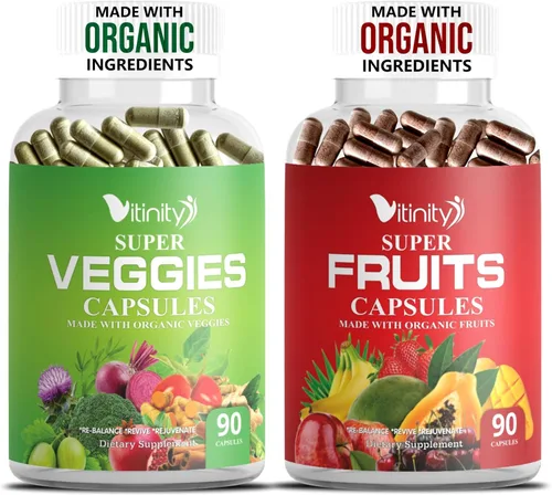 Fabricado con cápsulas orgánicas de frutas y verduras, suplemento vitamínico vegetal superalimento para mujeres y hombres, mezcla de frutas y
