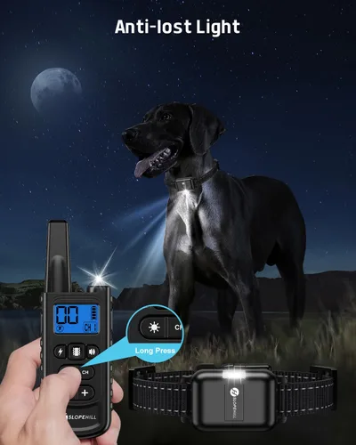 Vista 2 de SLOPEHILL Collar de entrenamiento para perros con mando a distancia, collar electrónico de choque para perro con pitido, vibración, choque, luz