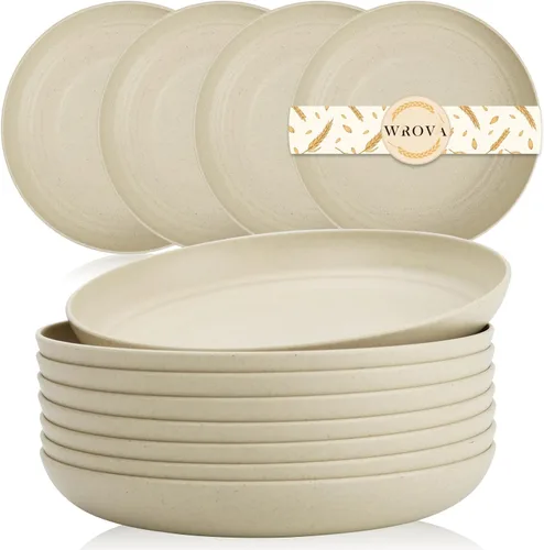 Wrova Platos de paja de trigo – Juego de 8 platos llanos irrompibles de 8 pulgadas – Platos de plástico aptos para lavavajillas y microondas