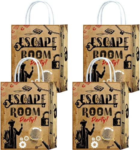 16 bolsas de regalo para sala de escape para suministros de fiesta de cumpleaños, aperitivos de regalo, dulces con asas para niños y adultos,