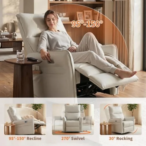 Vista 4 de Silla reclinable giratoria de 270 °, sofá reclinable eléctrico con carga Gris claro