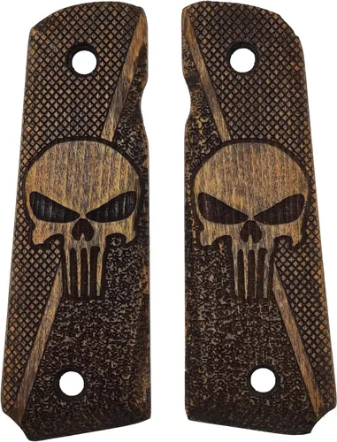 Vista 9 de Empuñaduras 1911 de tamaño completo de madera real, Punisher - Grabado de calavera - Empuñadura para Gobierno/Comandante, accesorios 1911 corte