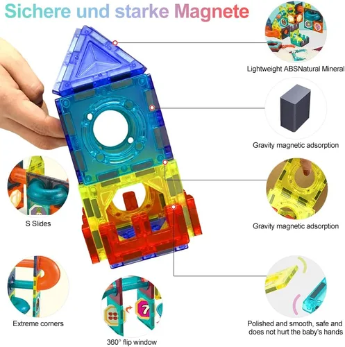 Vista 4 de Bloques magnéticos de juguete de azulejos magnéticos para niños de 3 a 5 años, juguetes magnéticos, construcción STEM, juguetes educativos
