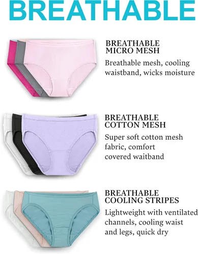 Vista 5 de Fruit of the Loom Women's Breathable Underwear, Moisture Wicking Keeps You Cool & Comfortable, Available in Plus