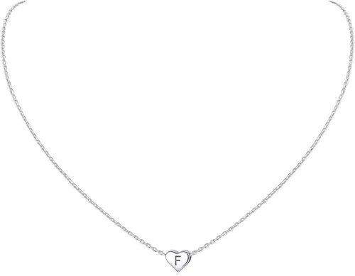 Vista 21 de ChicSilver Collares con inicial en forma de corazón de plata de ley 925 para mujer - Collar delicado con colgante de corazón personalizado y letra