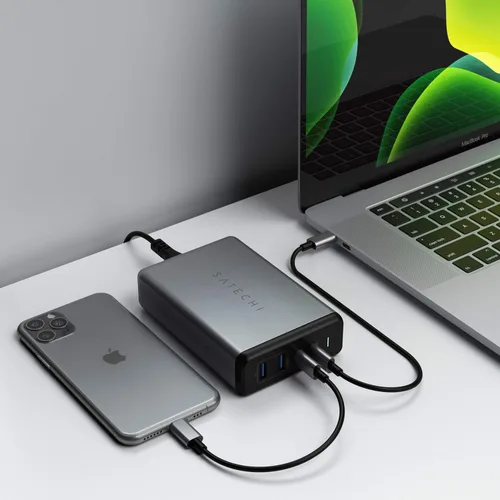 Vista 2 de Satechi Estación de carga de escritorio Pro USB C PD de 108 W, 2 puertos USBC PD y 2 puertos USB A, compatible con MacBook Pro 2025/2020/2019