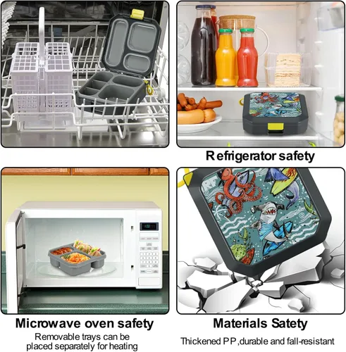 Vista 5 de Lonchera Bento para niños con sopa térmica de 12 onzas a prueba de fugas con 5 compartimentos, tarro térmico de comida caliente y bolsa de almuerzo