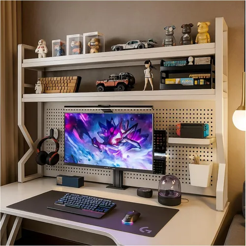 Vista 20 de Desktop Hutch Bookshelf,Many Gifts,Metal Desktop Bookcase with pegboard, Desk Shelf, Countertop Storage Organizer Rack for Dorm or Office,Desktop