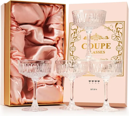 VIMERPA Copas Coupe, juego de 4 copas de martini, copas de champán vintage, copa de Martini grande de 8 onzas, vidrio de cóctel de estilo retro para