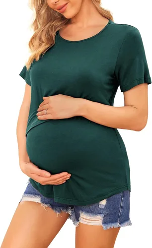 Vista 3 de Ekouaer Camisetas de lactancia de manga corta para mujer, de doble capa, tallas S-XXL