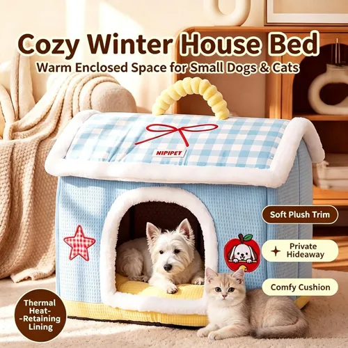Vista 6 de Pet House Bed for Small Medium Dogs & Cats, Warm Enclosed Cave Dog House Rosa