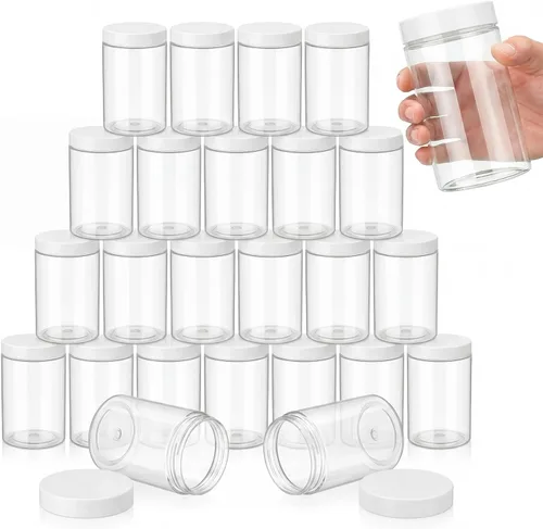 Vista 30 de SATINIOR 24 frascos de plástico transparente vacíos con tapas, recipientes de almacenamiento redondos de boca ancha para productos de belleza, crema