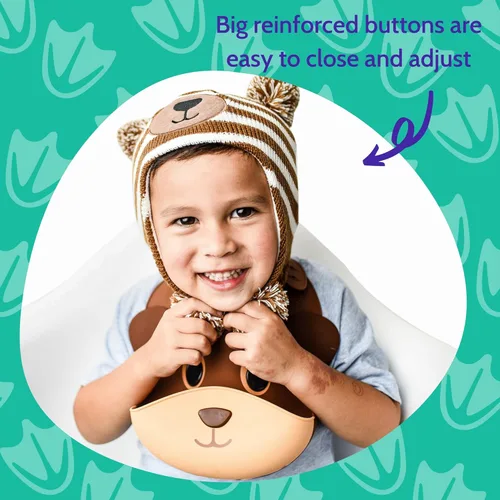 Vista 3 de Silly Goose Baberos de silicona para bebés y niños pequeños, impermeables, ajustables, suaves, bolsillo extra ancho para atrapar alimentos (oso bebé)