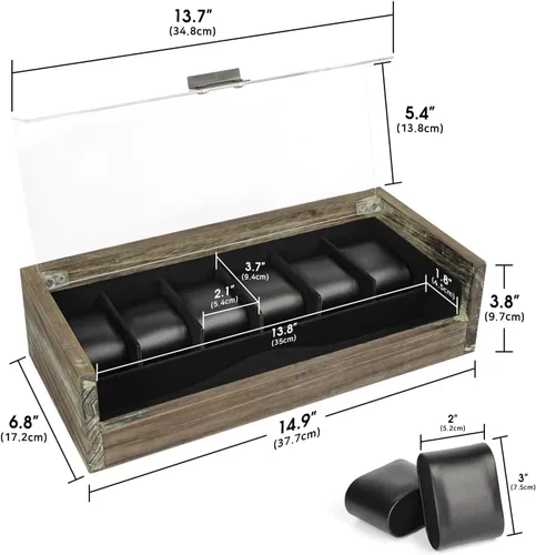 Vista 7 de J JACKCUBE DESIGN MK605B - Caja de reloj de madera rústica con ranura de 7 compartimentos, organizador de exhibición de joyas para hombres, estuche