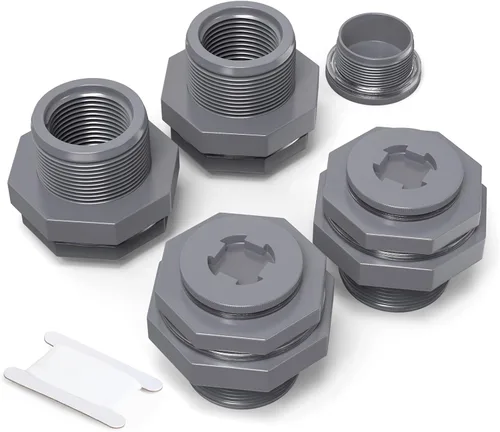 Vista 11 de TAISHER Adaptador de conector de tanque de mamparo de 1 pulgada de ABS blanco con tapones y junta para tanque de agua, barriles de lluvia, acuarios