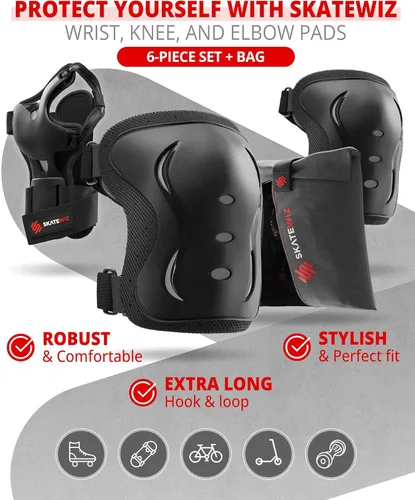 Vista 3 de SKATEWIZ Juego de rodilleras y coderas para niños y adultos con protectores de muñeca para patinaje sobre ruedas [6 piezas] - Equipo de protección