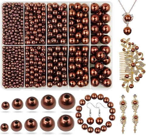 Vista 25 de Perlas de Perla Negra para Hacer Joyas, 1750 piezas de Perla Negra para Manualidades con Agujero de 4 mm 6 mm 8 mm 10 mm 12 mm Perla Espaciadora