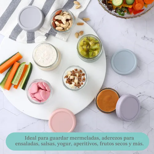 Vista 7 de VITEVER [Paquete de 6] Recipientes para Aderezo de Ensalada Para Llevar, Condimento Pequeño de Vidrio de 2.7 oz con Tapas, Juego de Tazas