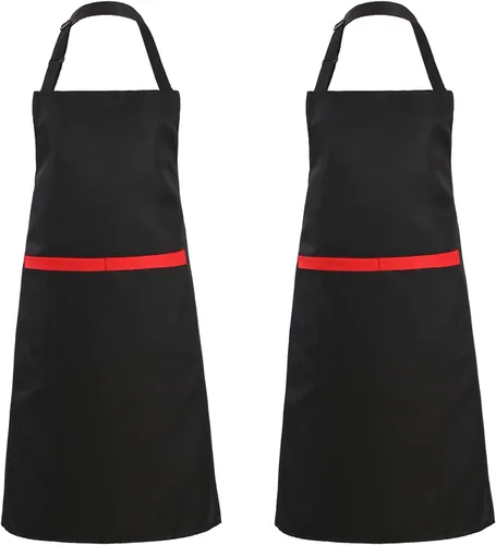Tosewever - Paquete de 2 delantales ajustables con peto y 2 bolsillos, delantales de cocina resistentes a salpicaduras, para mujeres y hombres, Negro