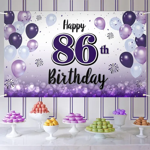 Vista 56 de Decoraciones de feliz cumpleaños número 10, cartel grande de globo morado para cumpleaños número 10, suministros para fiesta de cumpleaños de 10