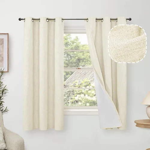 Vista 66 de Cortinas Opacas de Lino Azul Bebé para Guardería de 40 Pulgadas de Largo, 2 Paneles, Cortinas Cortas con Aislamiento Térmico Boho de Bloqueo Total