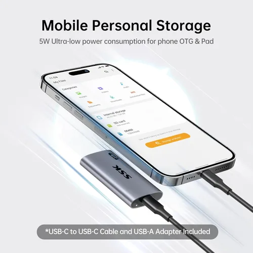 Vista 3 de SSK Disco Duro Externo SSD de 2TB, SSD Portátil de Hasta 550MB/s Unidades de Estado Sólido Rápidas, Unidad Externa USB 3.2 Gen2 SSD para iPhone