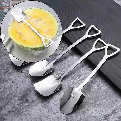 Vista 3 de 4 cucharas de acero inoxidable con forma de pala para café, té, azúcar, cuchara para revolver, pastel de postre, comida para gatos y perros