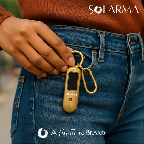 Vista 7 de Solarma by HerTime2 - Alarma personal con energía solar para mujeres, sirena doble extra fuerte + LED, recargable solar + USB-C, regalo ideal