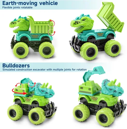 Vista 4 de Juguetes de Camiones Monstruo de Dinosaurio para Niños de 3, 4, 5 Años, Pack de 2 con 6 Mini Figuras de Dinosaurio, Camiones Monstruo para Niños
