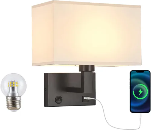 Vista 11 de Apliques de pared con cableado moderno para dormitorio con puerto USB y lámpara de lectura, lámparas de pared de noche para hotel, sala de estar