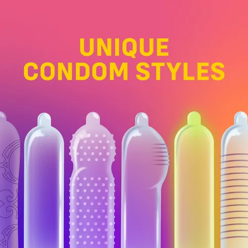 Vista 2 de ONE Condones Placeres Mixtos Paquete de 100 Condones de Látex Variedad