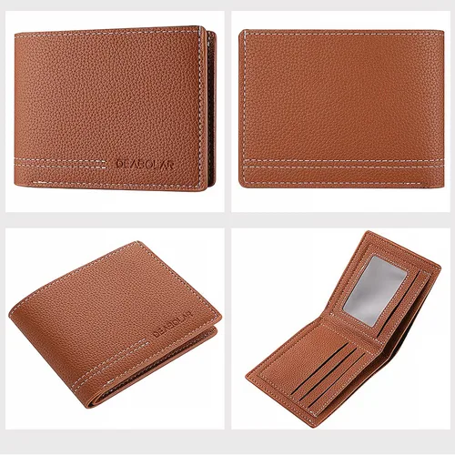 Vista 2 de SPDTECH Cartera para hombre, material de poliuretano, 4 tarjeteros de crédito, 2 bolsillos para dinero, 1 ventana transparente, adecuada