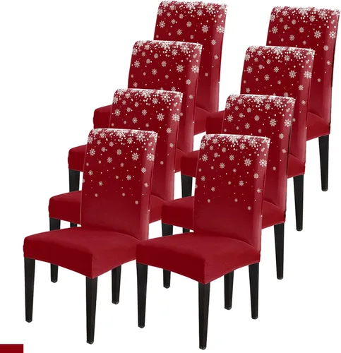 Vista 9 de Juego de 4 fundas elásticas para silla de comedor de Navidad, diseño de copos de nieve, color rojo, para sillas de cocina, extraíbles para sillas