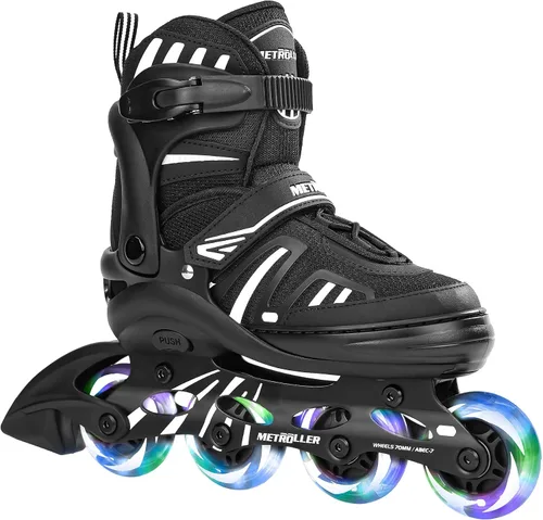 METROLLER Patines en línea ajustables para niñas y niños con ruedas iluminadas, patines en línea para niños y jóvenes, cuchillas divertidas para