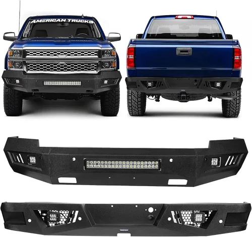 Hooke Road Silverado - Kit de parachoques delantero y trasero con orificios de montaje para sensor y luces LED para camionetas Chevy Silverado 1500