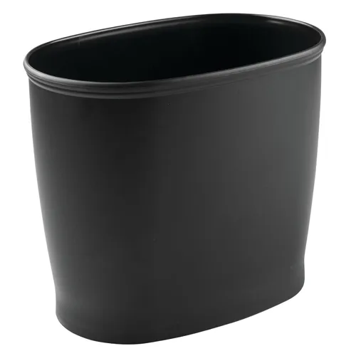 Vista 6 de mDesign - Papelera ovalada de plástico, moderna y de tamaño conveniente, para baño, cocina, cuarto de servicio, hogar, oficina, dormitorios., Negro