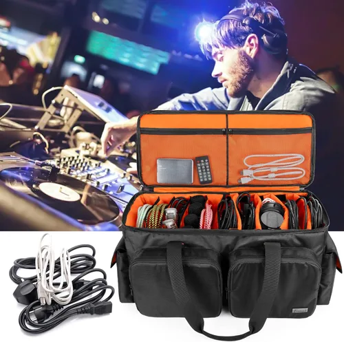 Vista 7 de Trunab Bolsa de archivo de cable para DJ con parte inferior acolchada desmontable y divisores, bolsa de viaje para equipo de DJ profesional