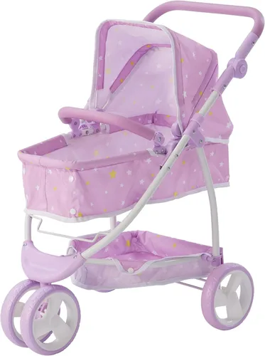 Vista 15 de Olivia's Little World - Cochecito de estilo buggy para muñeca con toldo retráctil, almacenamiento debajo, moisés desmontable, bolsa de viaje