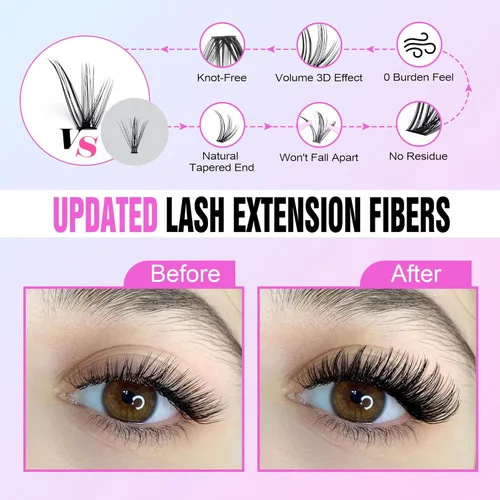 Vista 46 de Kit de extensión de pestañas Pawotence DIY 280 piezas, racimos de pestañas, kit de extensión de pestañas, 9-16mm, 30D, 40D, pestañas individuales