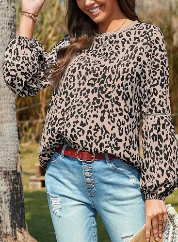 Vista 5 de YIJIU Blusa holgada de manga larga con cuello redondo y estampado floral para mujer