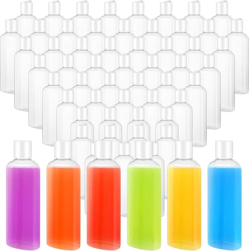 Vista 15 de Domensi 24 recipientes de plástico para botellas con tapa de disco, botellas de viaje, reutilizables, vacíos, para artículos de tocador, recipientes