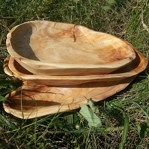 Vista 3 de Jovivi Plato Hondo de Madera de Raíz de Abeto Natural, Bandeja de Servir de Madera Hecha a Mano, Platos de Madera para Sándwich Pan Ensalada