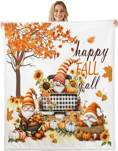 Vista 13 de Fall Scarecrow Throw Blanket,Retro Autumn Pumpinks Squirrel Bed Plush Blanket for Living Room Decor,Rustic Farmhouse Sunflowers Couch Bed Sofa Soft