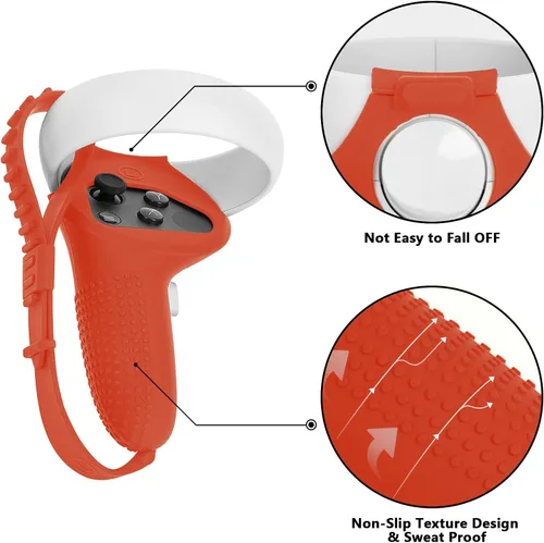 Vista 3 de TOMSIN Touch Controller Grip Cover with Silicone Face Cover, Protective Lens Cover, Silicone Handle Strap for Oculus Quest 2, Sweatproof Lightproof