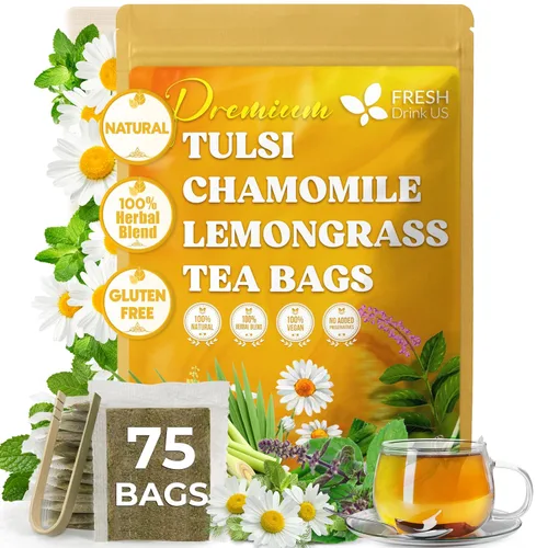 Vista 475 de FreshDrinkUS, 135 bolsas de té de jengibre y cúrcuma premium, ingredientes 100% naturales, mezcla hecha a mano de té de hierbas de cúrcuma