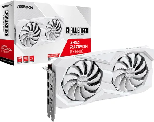 ASRock AMD Radeon RX 6600 Challenger White tarjeta gráfica de 8GB GDDR6 con enfriamiento silencioso de 0dB, 128-bit, DisplayPort HDMI de 7680 x